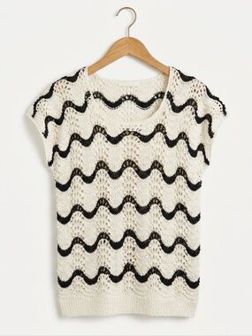 Crochet Sweater Handmade White Black XL